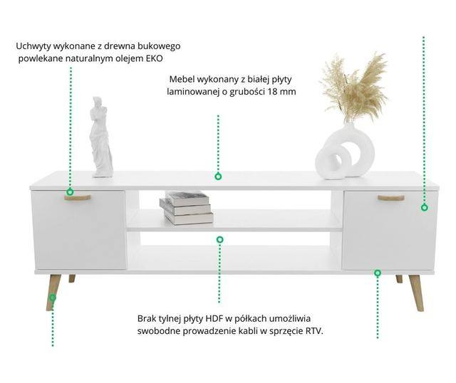TV ormarić Focus bijeli 155 cm - skandinavski