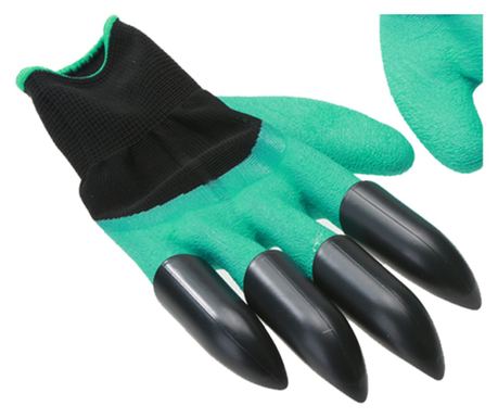 Kerti kesztyűk karmokkal / 4 tartós karm / kapa / fekete / zöld