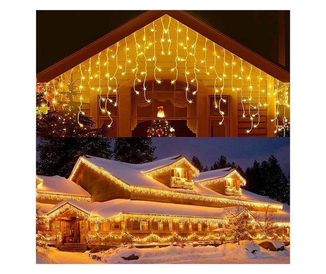 Karácsonyi installáció, Nevermore®, Villogó tornyocskák, Rojtos, Összeköthető, 20 m, 480 LED, Meleg fehér