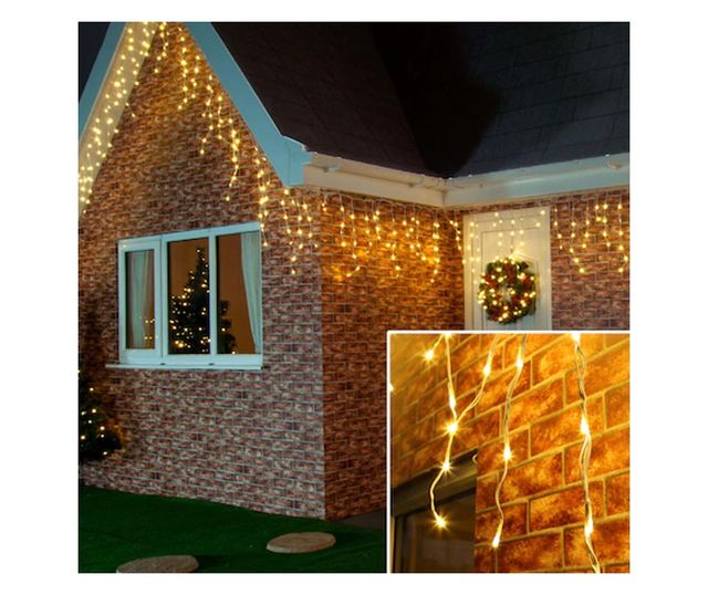 Karácsonyi installáció, Nevermore®, Villogó tornyocskák, Rojtos, Összeköthető, 20 m, 480 LED, Meleg fehér