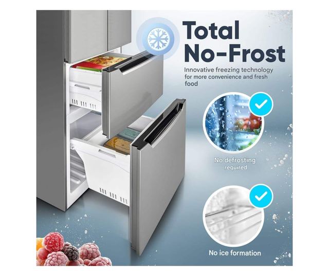 Хладилник side by side Total No Frost, Bomann, French Door, 320 литра, неръждаема стомана