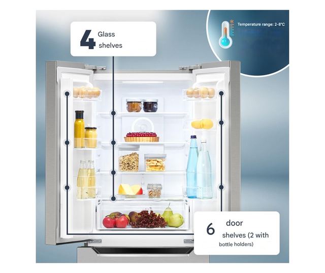 Хладилник side by side Total No Frost, Bomann, French Door, 320 литра, неръждаема стомана