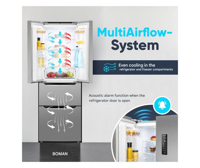 Хладилник side by side Total No Frost, Bomann, French Door, 320 литра, неръждаема стомана