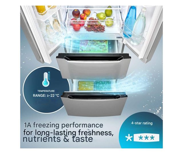 Хладилник side by side Total No Frost, Bomann, French Door, 320 литра, неръждаема стомана