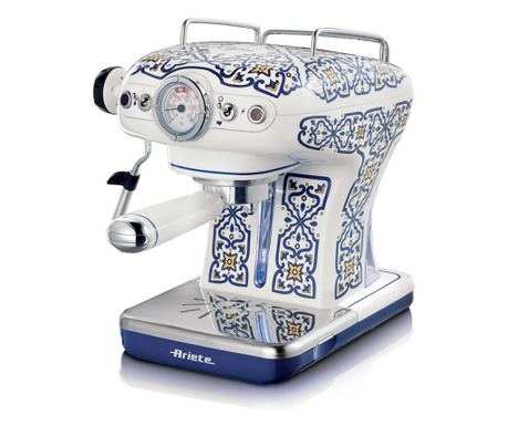 Кафемашина Ariete Capri 1389/1C, 850W, 15 bar, 0.9 л, Стиймър за мляко, Мляно и ESE дози, Бял/син