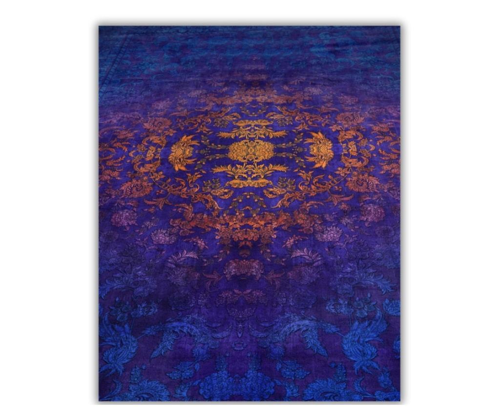 Modra in oranžna svilena preproga iz bombaža, 150x225 cm - 2