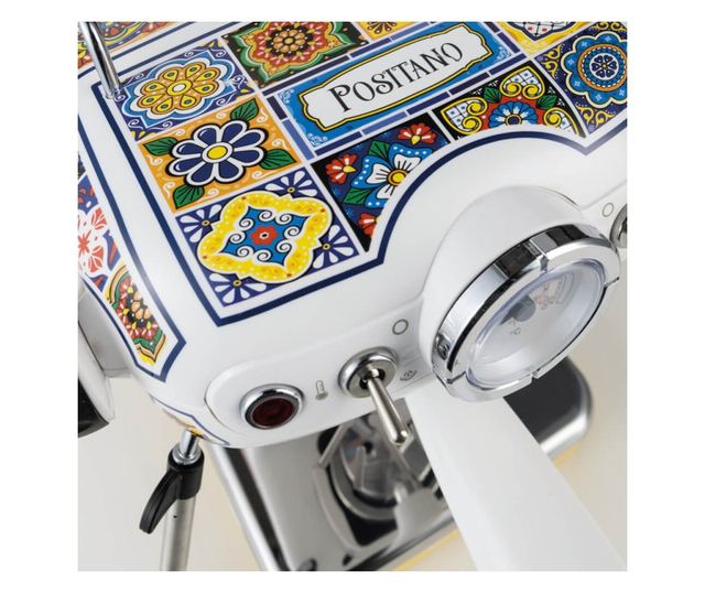 Kávéfőző Ariete Positano 1389/1P, 850 W, 15 bar, 0,9 l, Tejgőzölő, őrölt és ESE hüvely, fehér/sárga