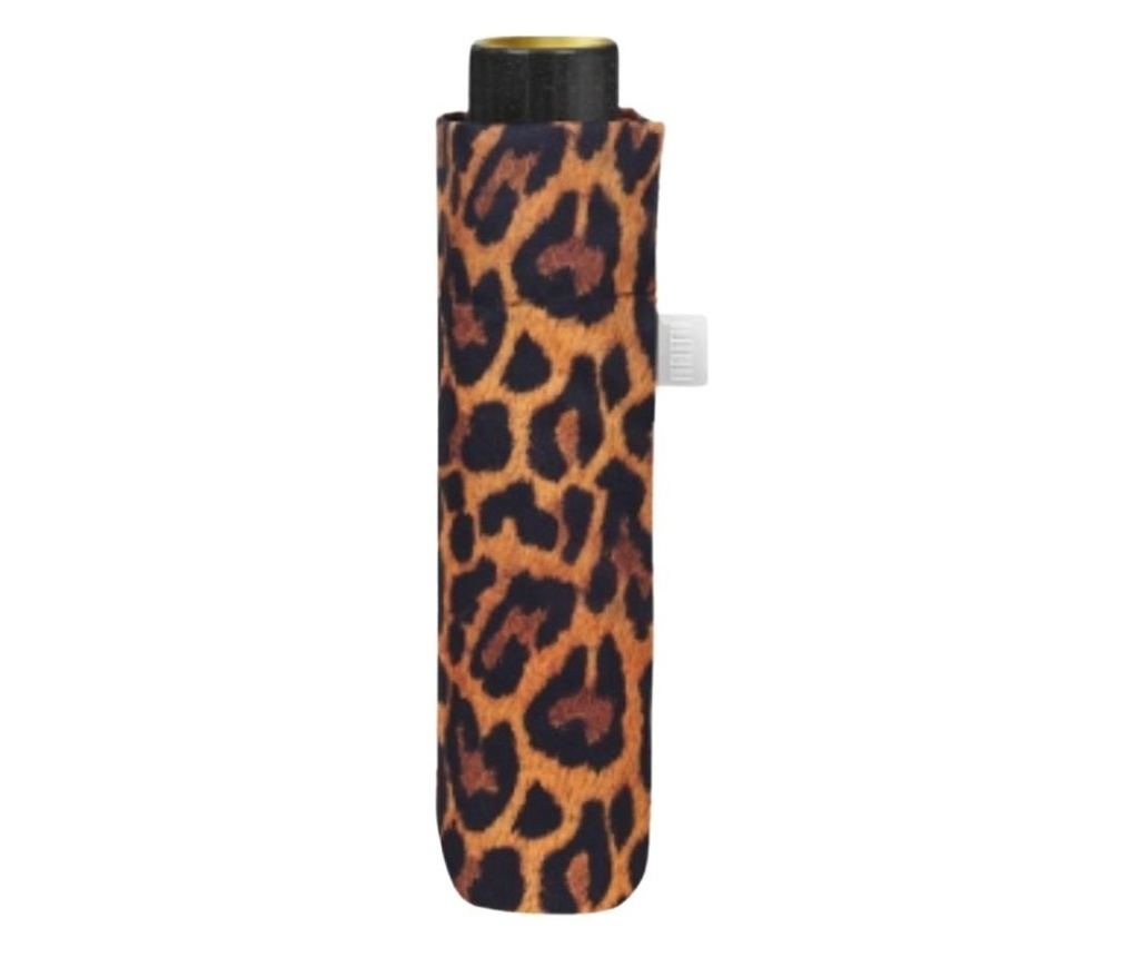 Mini umbrelă manuală, Perletti, model leopard, culoarea maro scorțișoară - 2