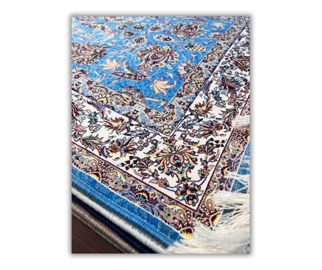 tyrkysový koberec s klasickým designem 50x125 cm hedvábí a bavlna do ložnice - 2