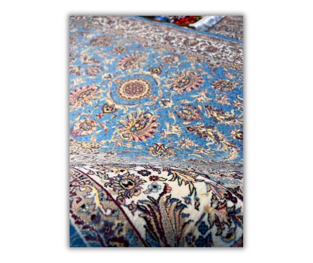 tyrkysový koberec s klasickým designem 50x125 cm hedvábí a bavlna do ložnice - 3