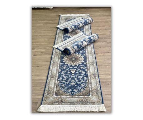 Plavi tepih s klasičnim dizajnom 50x125 cm svila i pamuk