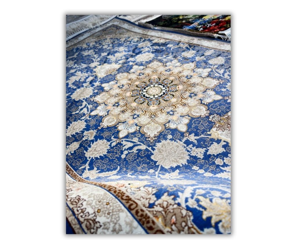 Modrý koberec s klasickým designem 50x125 cm hedvábí a bavlna - 3