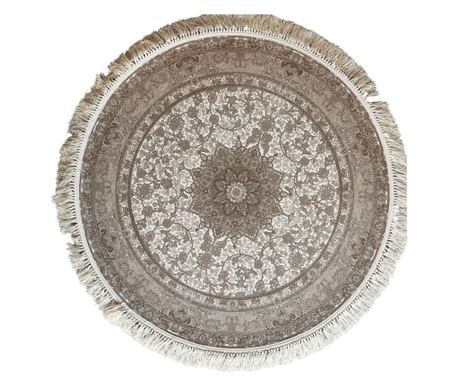 Κρεμώδης στρογγυλός χαλί με κλασικό σχέδιο 150x150 εκ. μετάξι και βαμβάκι