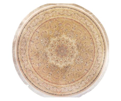 Beige Round Rug with Classic Design 150x150 cm Silk and Cotton