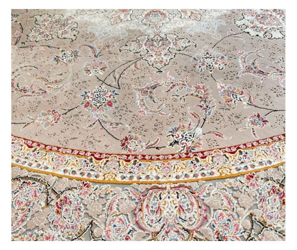 Covor rotund bej, cu design clasic, dimensiuni 150x150 cm, fabricat din mătase și bumbac. - 5