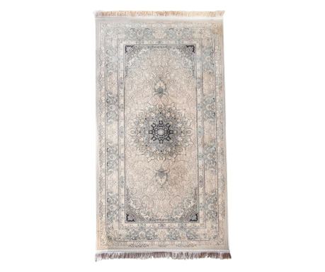 Béžový modrý koberec s vintage designem 150x225 cm hedvábí a bavlna do obývacího pokoje