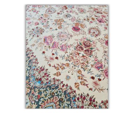 Μπεζ οβάλ χαλί με κλασικό σχέδιο 150x225 εκ. μετάξι και βαμβάκι για σαλόνι