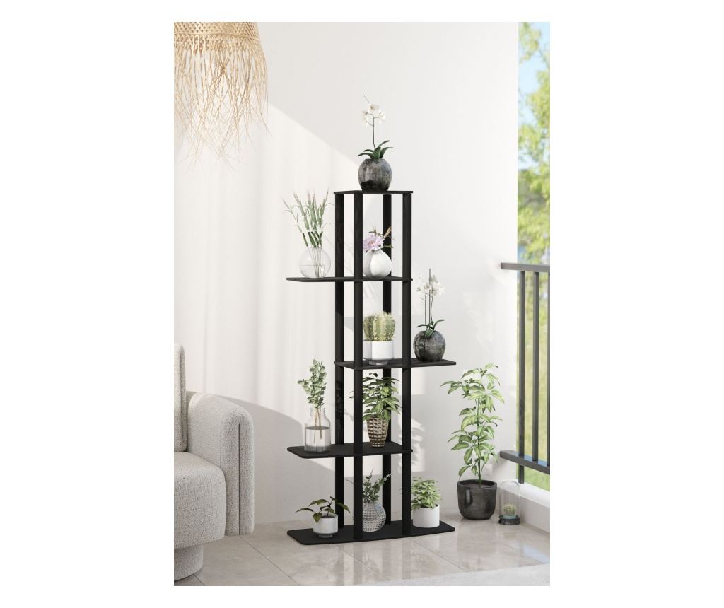 Suport pentru plante din lemn, negru - 2