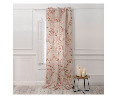 Zasłona w stylu chinoiserie z lnu 140x280 cm wielokolorowa