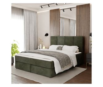 ŁÓŻKO KONTYNENTALNE 140x200 TAPICEROWANE PODWÓJNE Z MATERACEM KHAKI