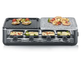 Severin grill/raclette főzőlap, Black Line Lite, ideális főzéshez/gratináláshoz, 8 személyes, tapadásmentes bordás tányér, termé