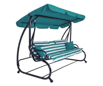 Balansoar gradina, Springos, 4 locuri, turcoaz, alb, 230x130x162 cm, functie pat, max 300 kg