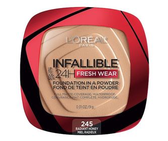 Arcpúder, Loreal, Infallible 24H Fresh Wear, púderes alapozó, 245 Radiant Honey, 9 g