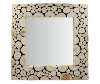 Oglindă de perete, ramă din lemn de tec, pătrată, 50cm