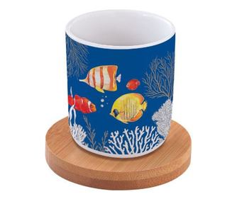 Set porțelan 6 cești și farfurii bambus 110ml Aquarium