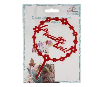 Torta Topper crveni krug s cvjetićima