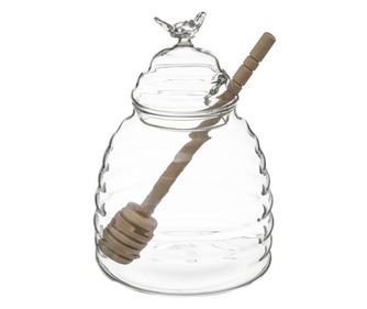 Borcan de sticla depozitare miere cu lingura Secret de Gourmet, 14 cm