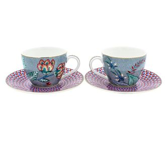 Set od 2 šalice s podlošcima, Pip Studio, Svijetloplava, 120 ml, kolekcija Flower Festival