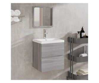 Fürdőszobaszekrény tükörrel, szürke sonoma, feldolgozott fa