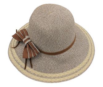 Szürke női strandkalap barna masnival