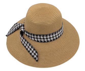 Barna női strandkalap fehér masnival