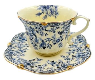 Serviciu Portelan Vintage 2 Cesti si farfurii, Blue Bouquet