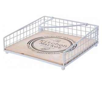 Υποστήριξη χαρτοπετσετών Excellent Houseware, μέταλλο/ξύλο, 15x2.6x6 εκ., λευκό/καφέ