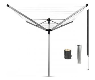 Brabantia Lift-O-Matic Advance 90300254 pentru exterior, 50 m, înălțime reglabilă, țepuș metalic pentru săpat, cutie, geantă cu