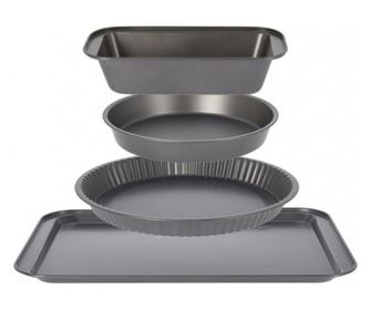 Комплект от 4 тави за домакински съдове Excellent, въглеродна стомана, 41x28 cm, черни