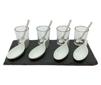 Кръгъл комплект за сервиране Excellent Houseware, плоча/порцелан, 30x15 см, черно/бяло