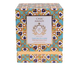Casa Amalfi kézzel készített illatos gyertya, Take Me to Capri, füge és őszibarack jegyei, égési idő 40 óra, natúr viasz, üvegta