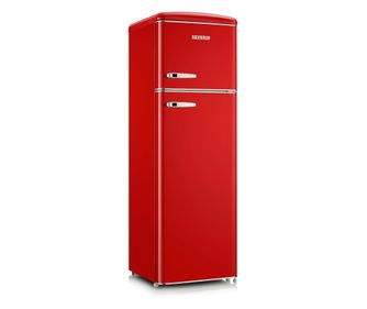 Retro Severin hűtőszekrény, 144 cm magas, térfogat 246 liter, fagyasztó 52 liter, jobbra nyíló, 3 biztonsági üvegpolc, 3 polc az