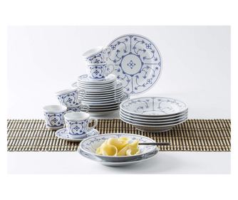 KAHLA 30 részes étkészlet, Blue Saks, 6 személyes, porcelán anyagú, prémium, elegáns, klasszikus design, tartós, mosogatógépben