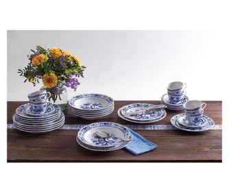 KAHLA 30 részes étkészlet, Hagyma mintás, 6 személyes, porcelán anyagú, prémium, elegáns, klasszikus design, virágmintás, tartós