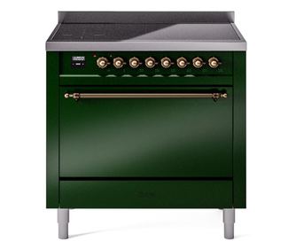 Aragaz, ILVE, Nostalgie, 90 cm, plita cu inductie, 6 zone de gatit, cuptor electric, solid door, emerald green/burnished