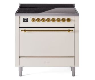 Aragaz, ILVE, Nostalgie, 90 cm, plita cu inductie, 6 zone de gatit, cuptor electric, solid door, antique white/brass