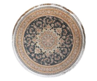 Син кръгъл килим с класически дизайн 150x150 см коприна и памук