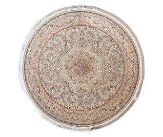 Бежов кръгъл килим с класически дизайн 150x150 см коприна и памук
