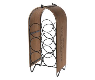 Suport sticle vin Excellent Houseware, metal/lemn, 21.5x18x49 cm, maro/negru