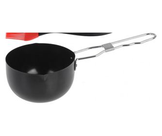 BBQ csészealj és ecsetkészlet, fém/szilikon, 11.5x6.5 cm, fekete/piros